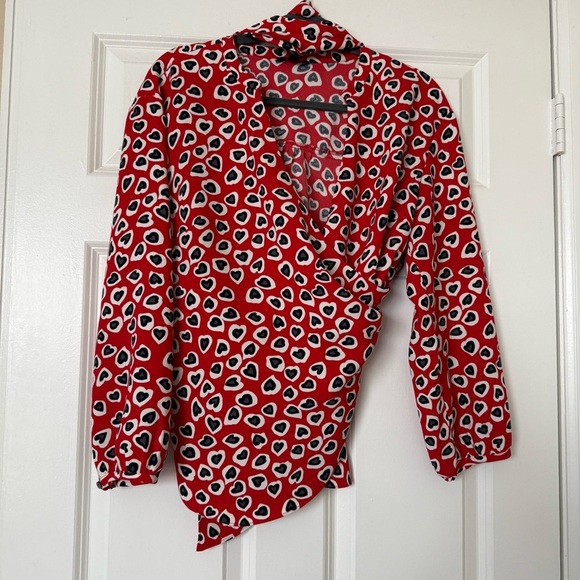 J Crew Heart Print Wrap Blouse Top Size Large - Picture 2 of 12